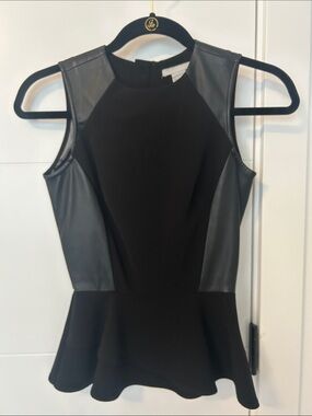 H&M Black Sleeveless Peplum Tank with Faux-Leather Insets 2